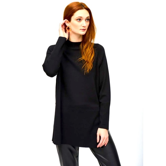 Joseph Ribkoff Sweater Knit Mock Neck Tunic Black Size Medium Like New MSRP $154 - Picture 1 of 9